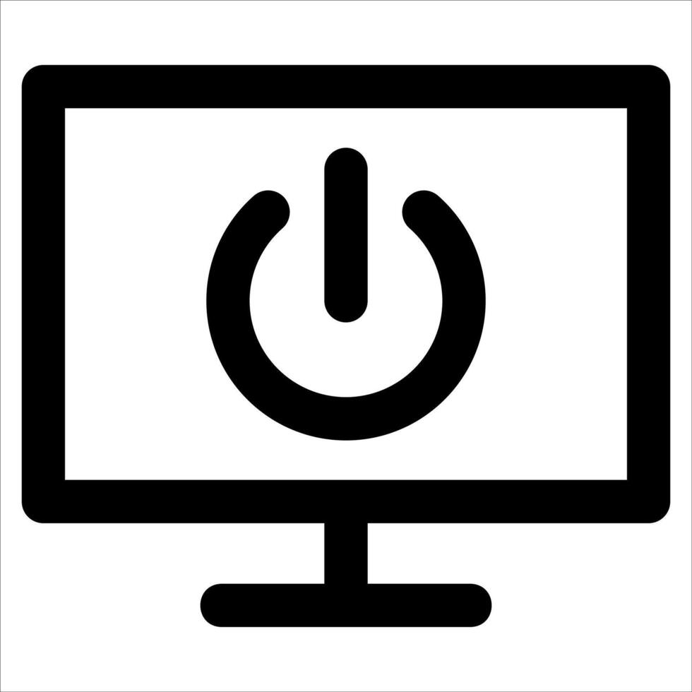 A black and white icon of a computer screen with a power button vector