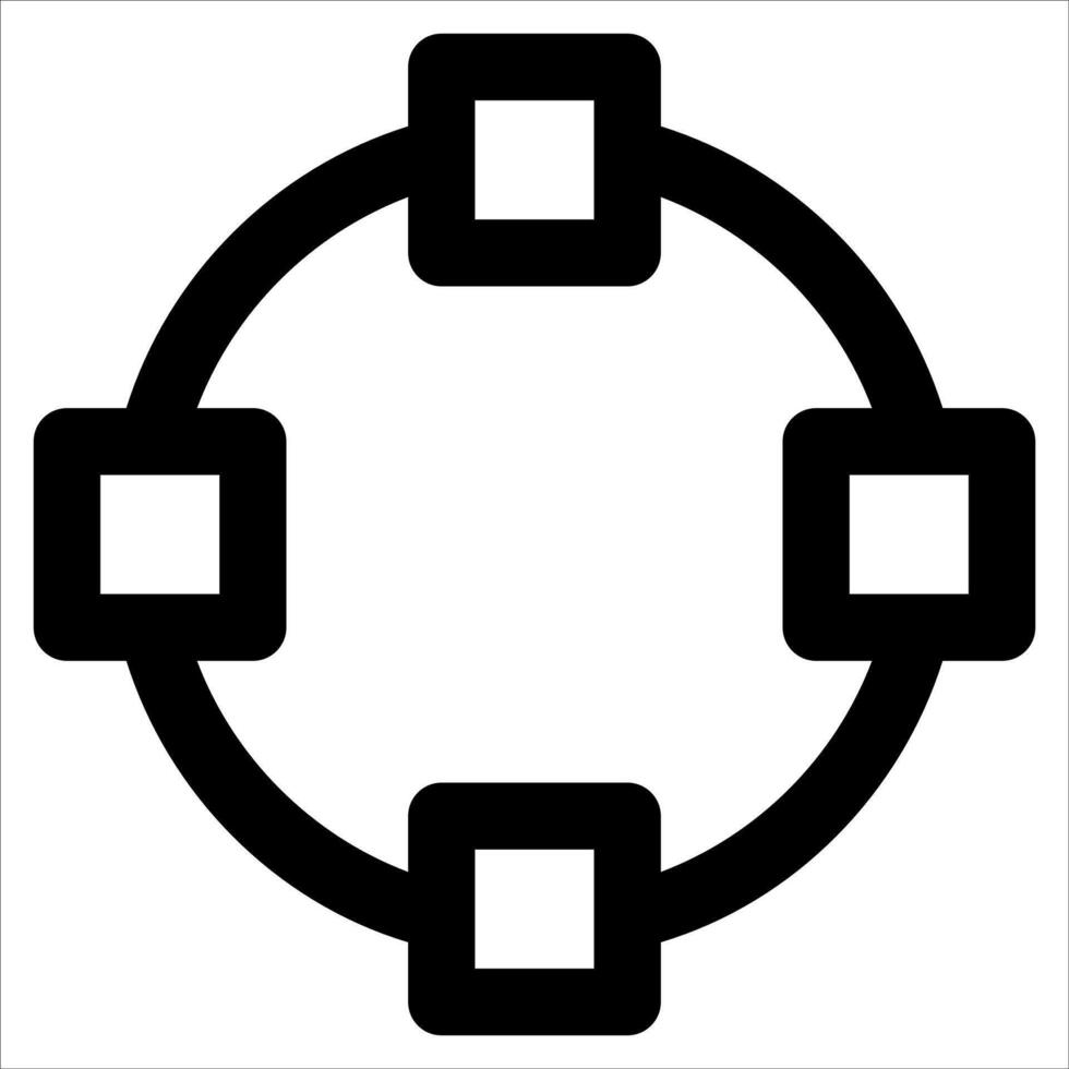 A black and white image of a circle with four squares vector