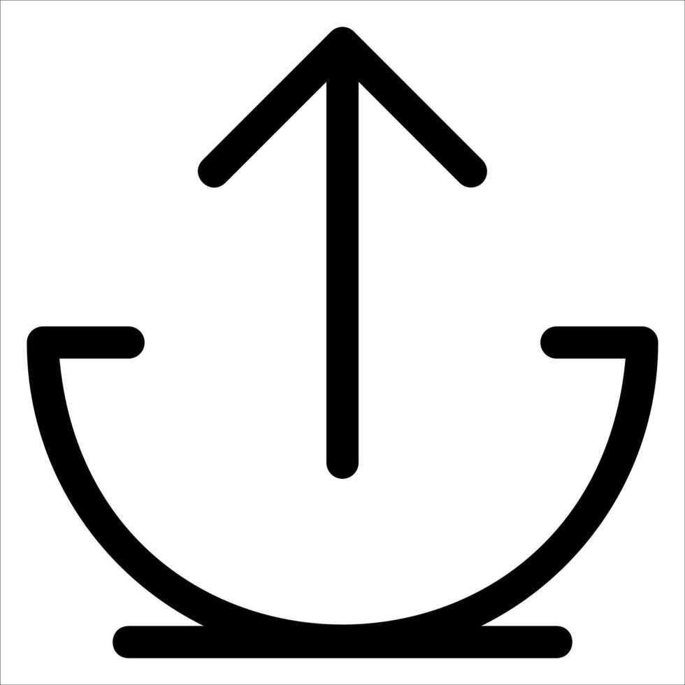 A black and white icon of a bowl with an arrow pointing up vector