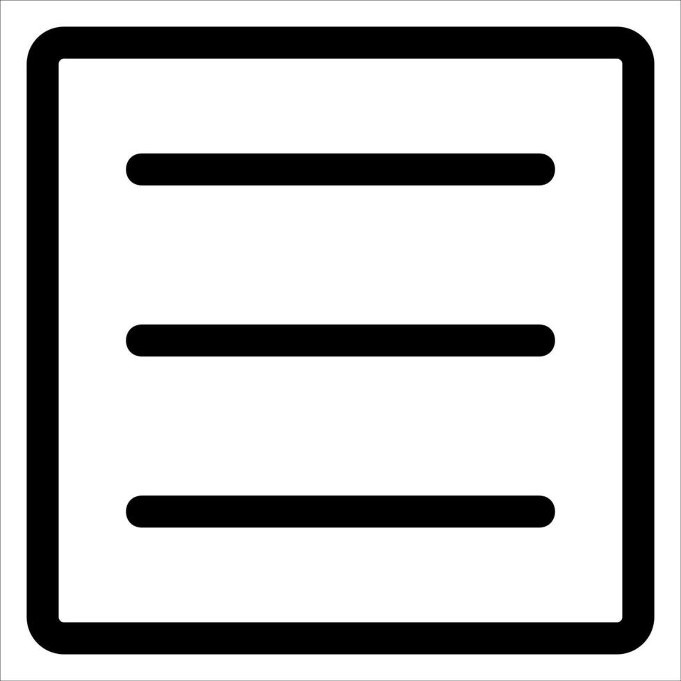 A black and white icon of a square with three lines vector
