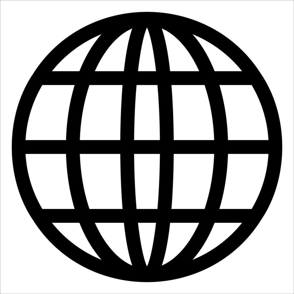 A globe icon with a black and white outline vector