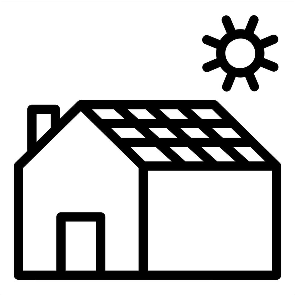 A house with solar panels on the roof and a sun vector