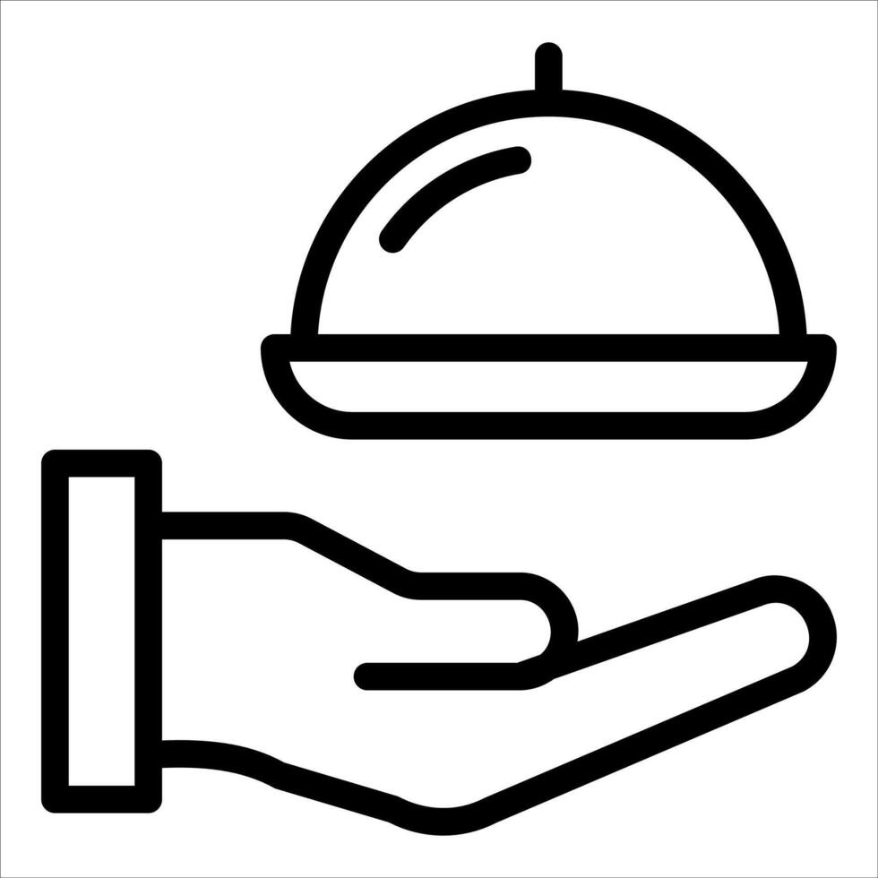A black and white icon of a hand holding a tray with a dish vector