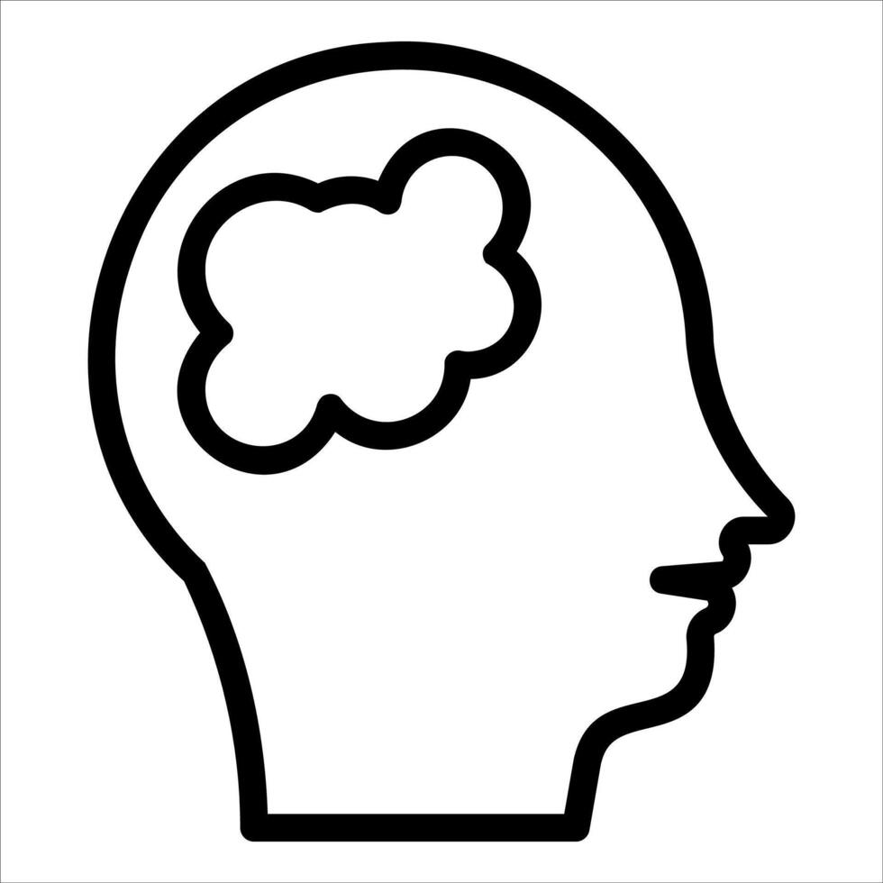 A black and white outline of a head with a cloud in it vector