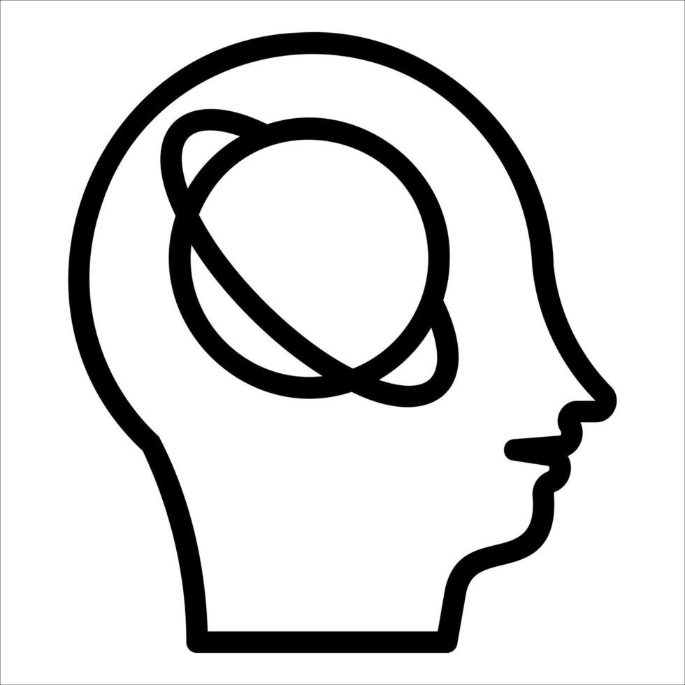 A black and white line drawing of a head with a ring in it vector