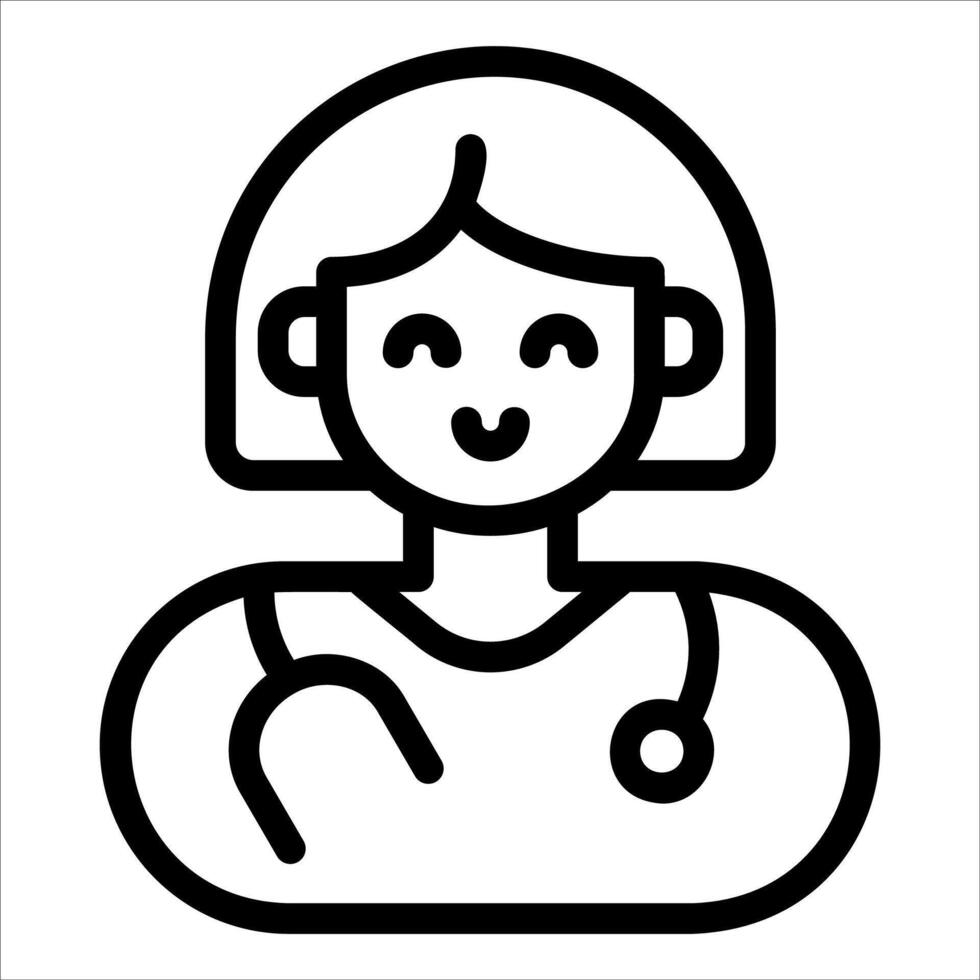 A black and white line icon of a woman with a stethoscope vector