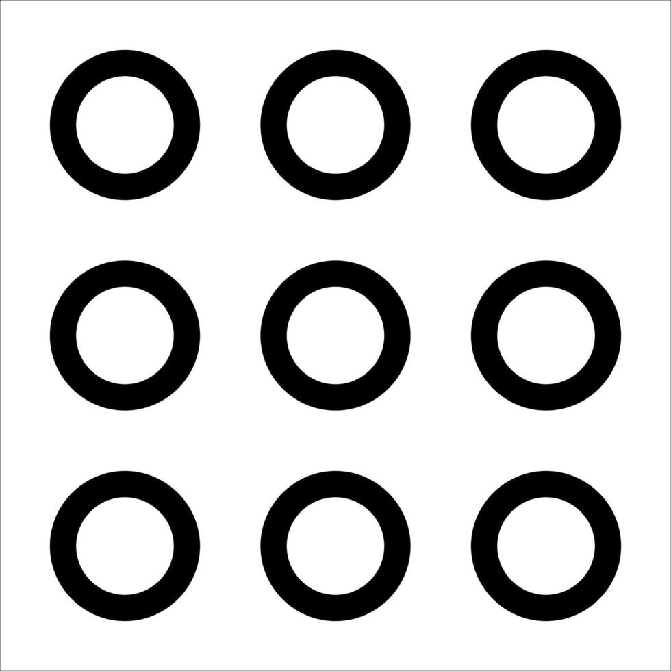 A black and white image of a set of circles vector