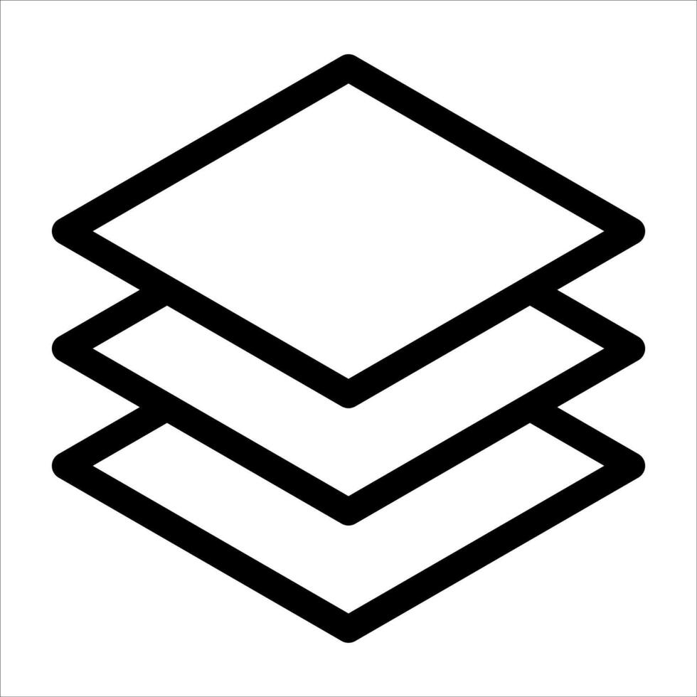 A black and white icon of a stack of three stacked boxes vector