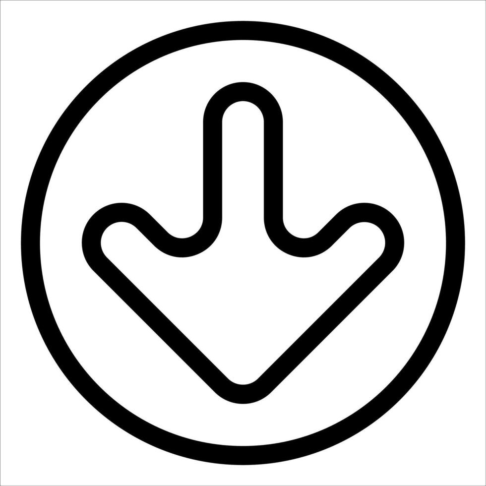 A black and white icon of a down arrow vector