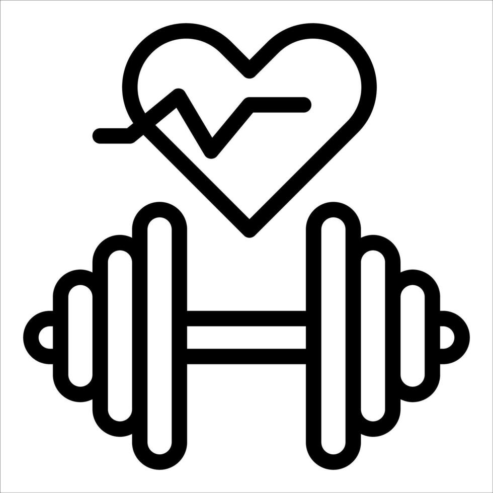 A black and white icon of a heart and a dumbbell vector