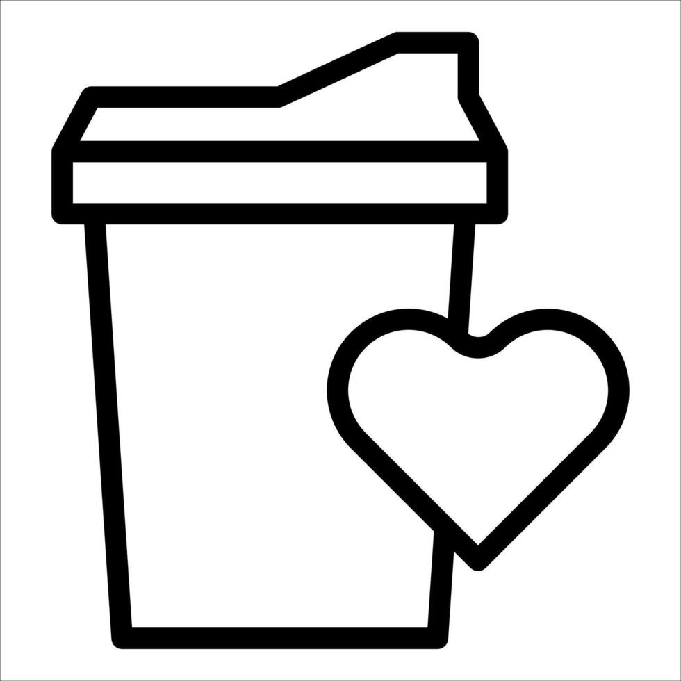 A black and white outline of a cup with a heart vector