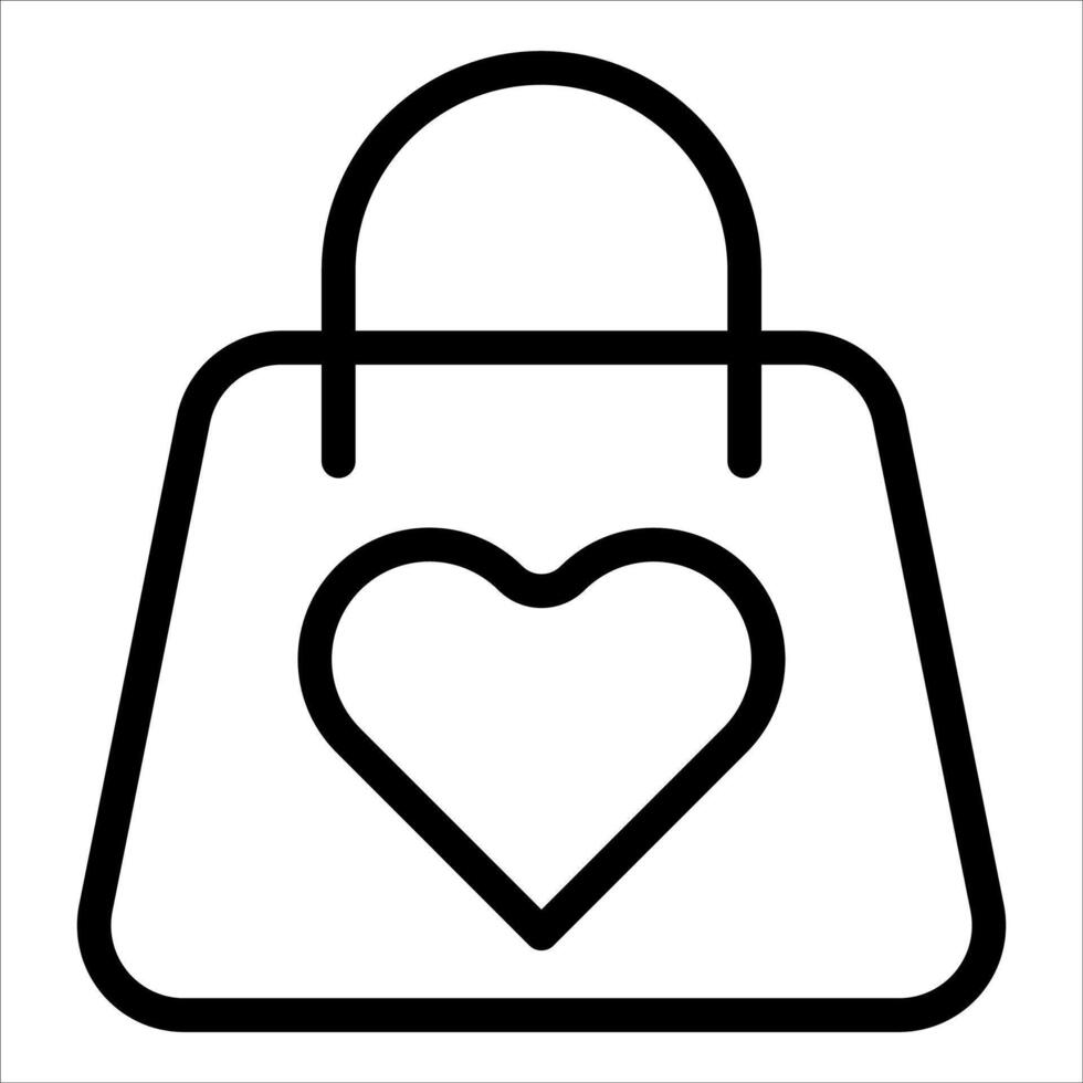 A black and white outline of a bag with a heart vector