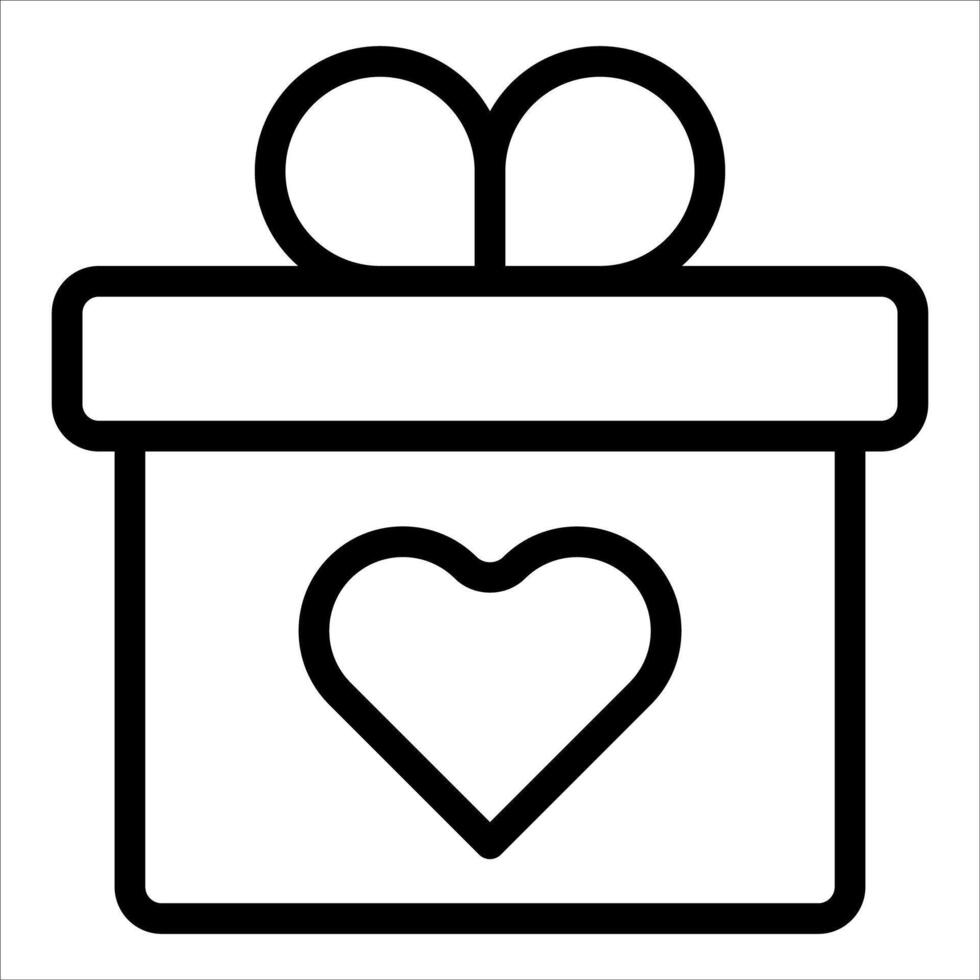 A black and white drawing of a gift box with a heart vector