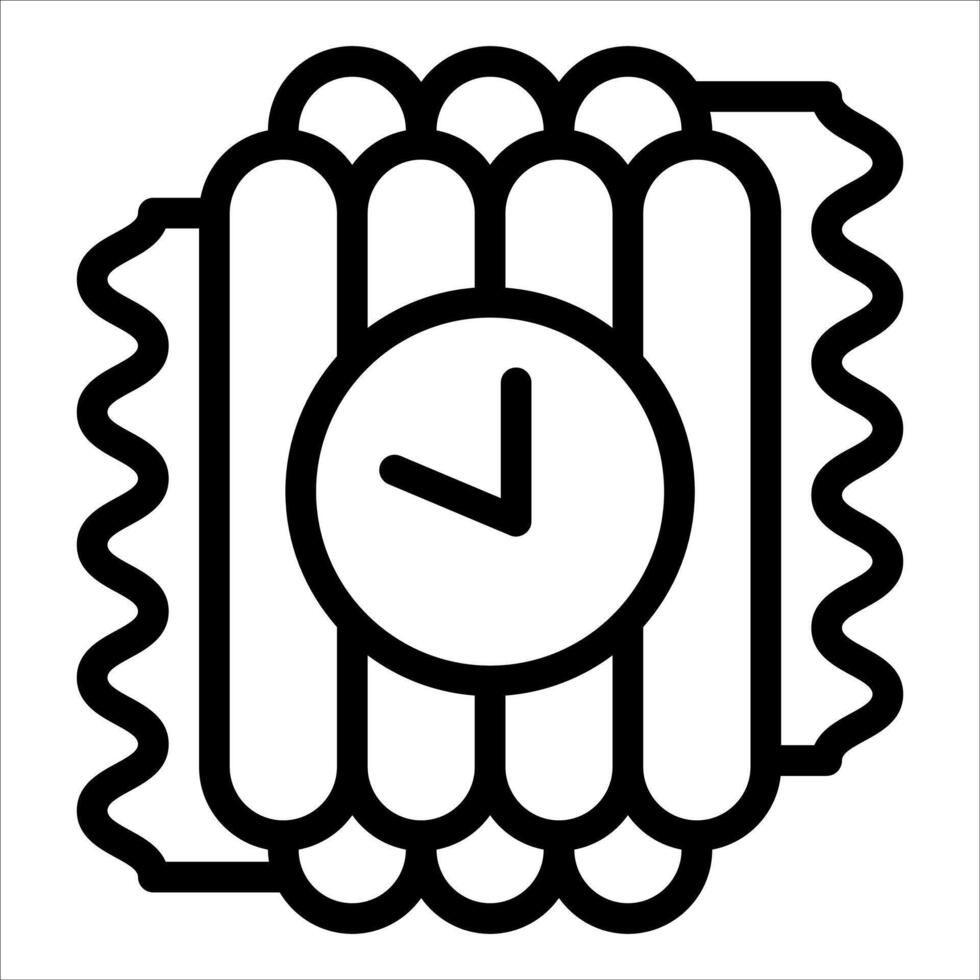 A black and white icon of a clock and a bag of hot dogs vector