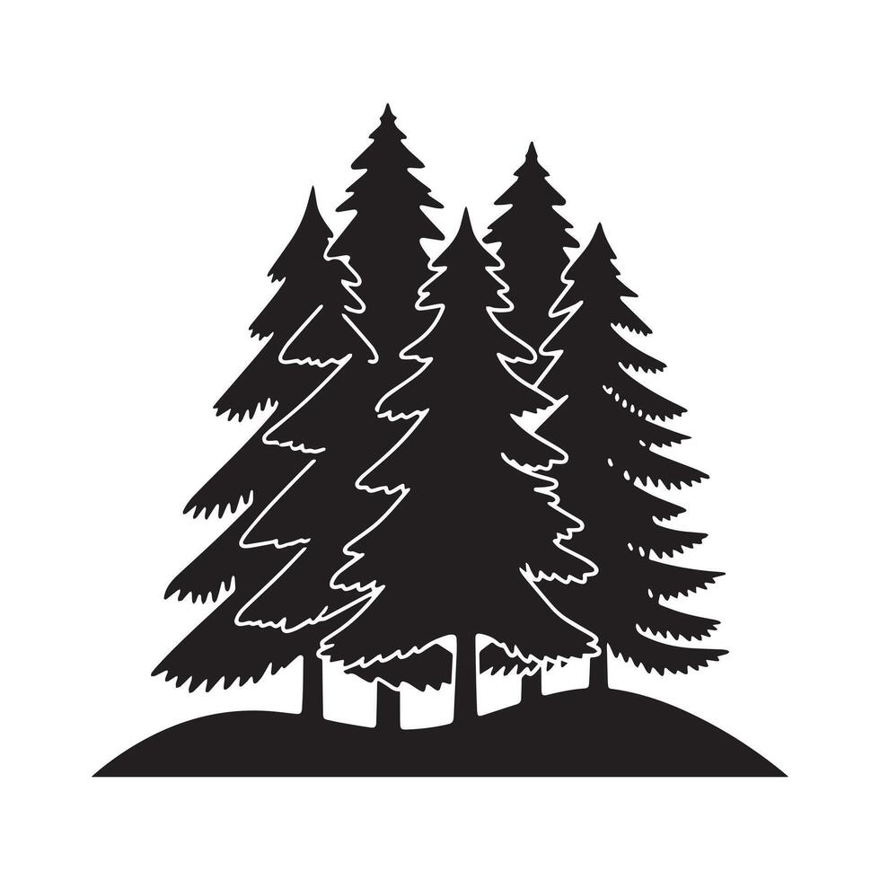 Simple Silhouette of Three Coniferous Trees on a Hill vector