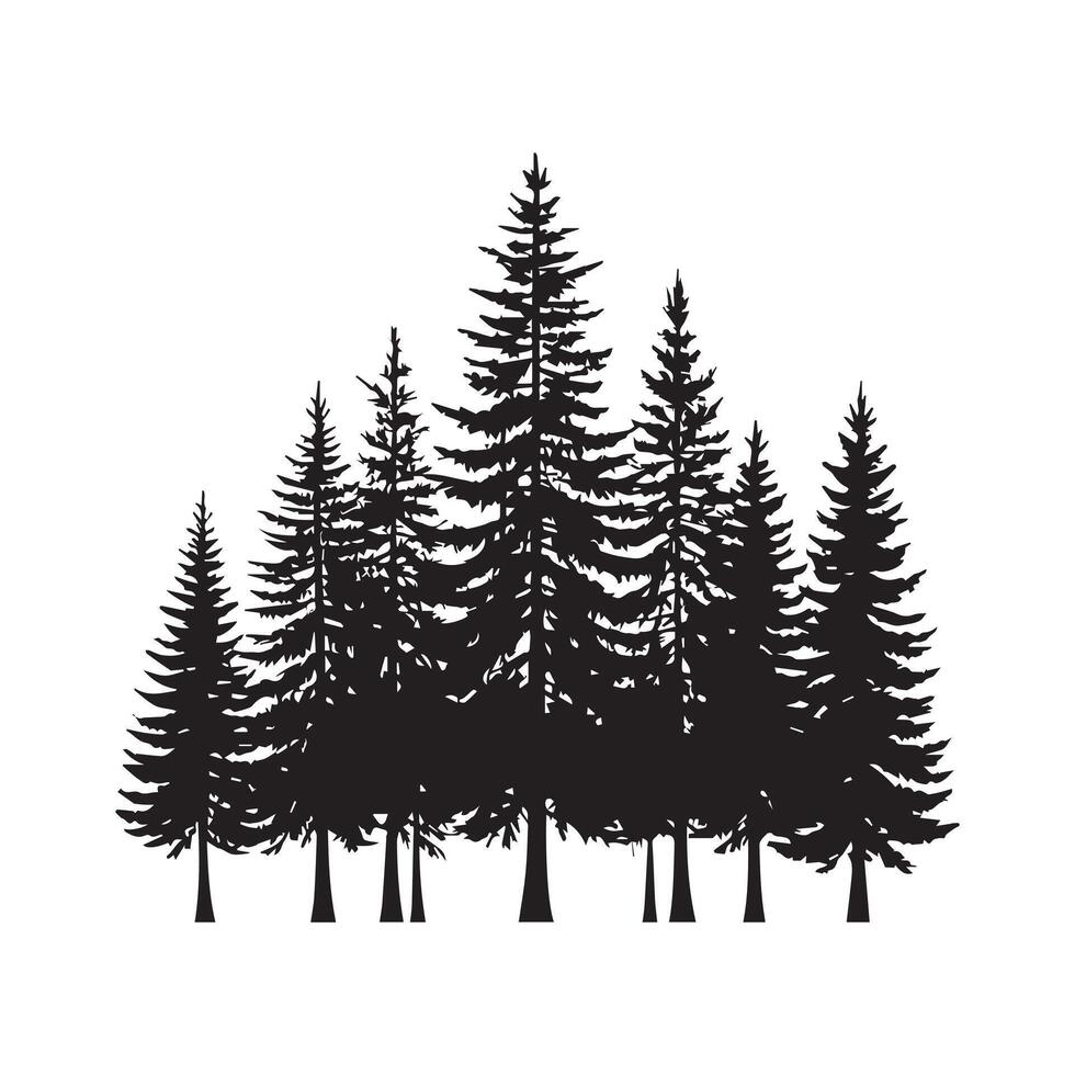 Black Evergreen Tree Silhouette Isolated Conifer Cluster Graphic for Branding and Print vector