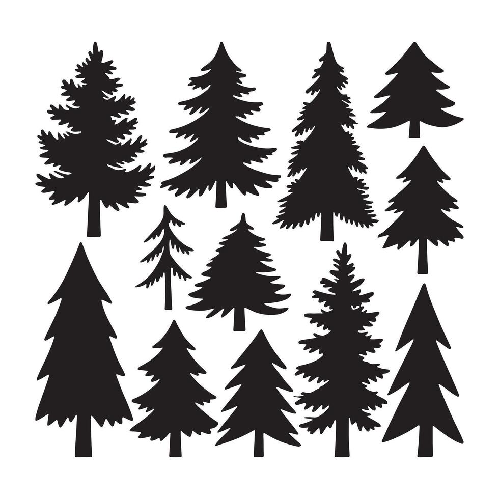 Collection of Evergreen Pine Tree Silhouettes Perfect for Design Projects vector