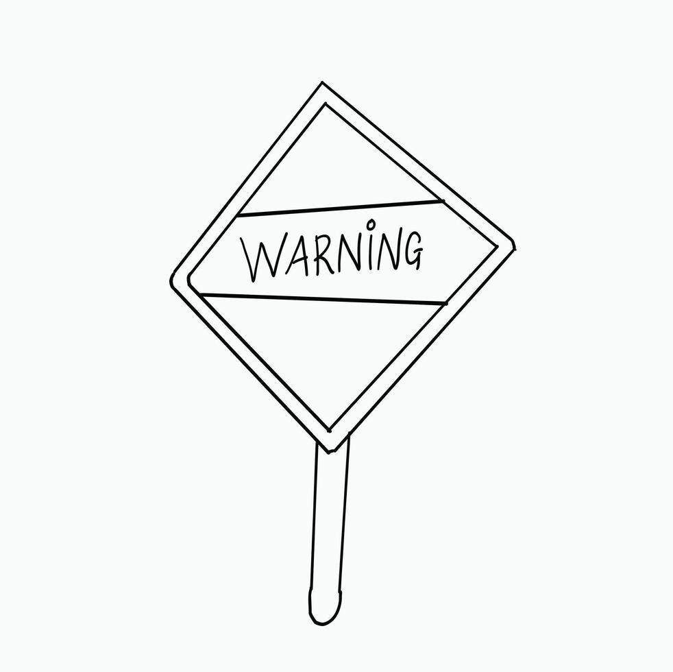 black and white line. warning sign. Cartoon Style Illustration. White Background vector
