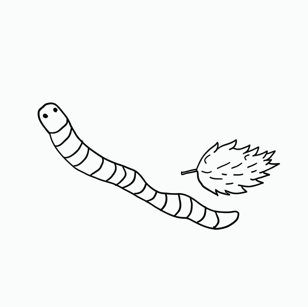 black and white line. cute Worm insect. Cartoon Style Illustration vector