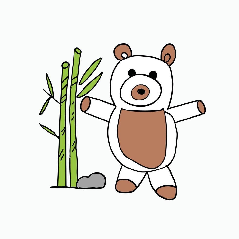 Cute Panda Character with Bamboo. Cartoon Style Illustration vector