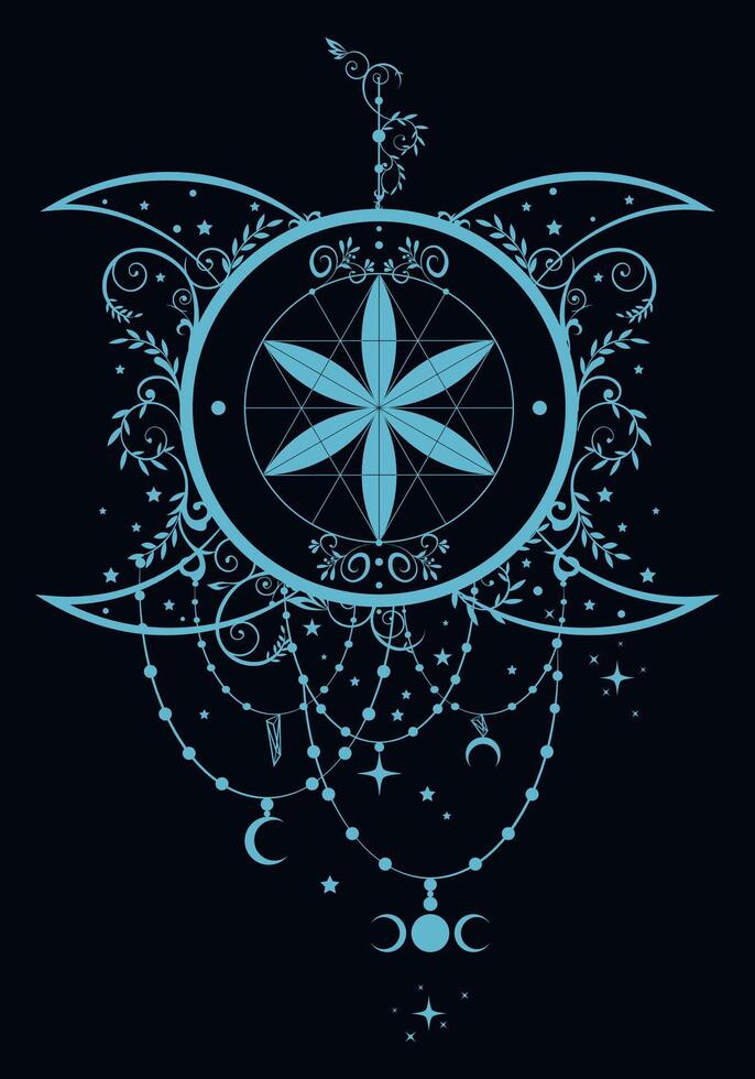 Flower of life and Sacred Geometry. Triple Goddess symbol. Ayurveda symbol of harmony, balance and universe. Logo design for yoga, print, poster, t-shirt textile in boho style. isolated vector