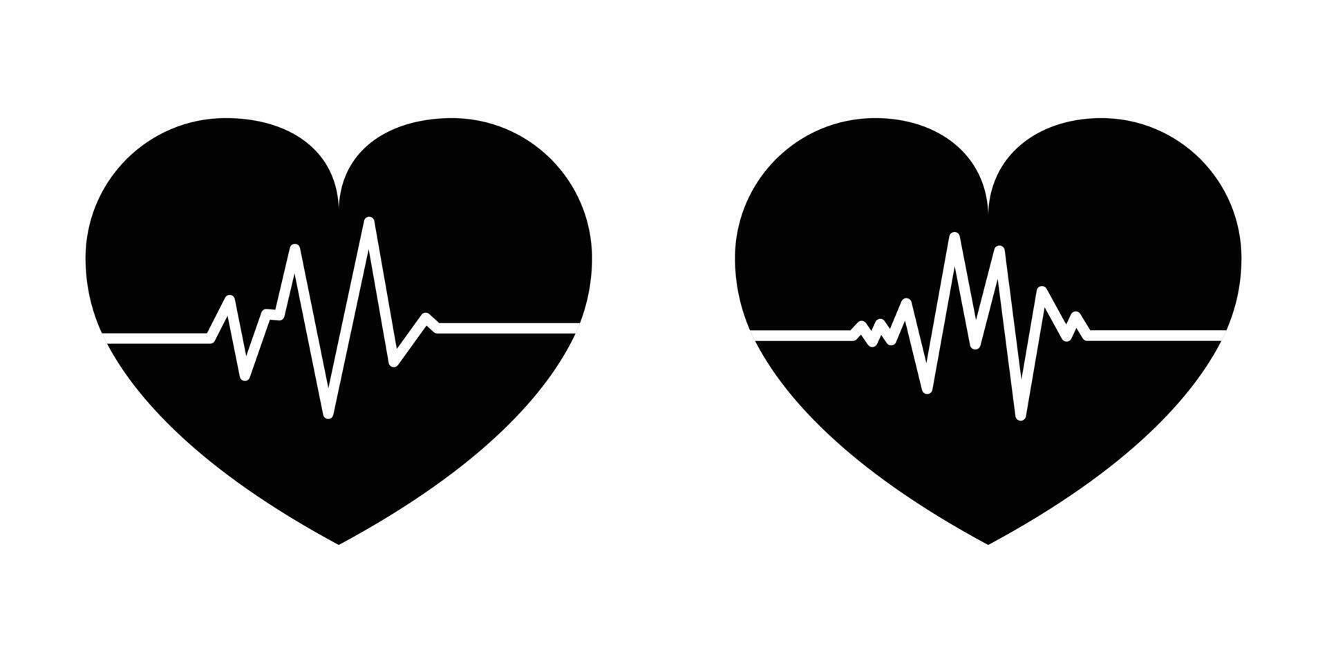 heart and heartbeat symbol set. Cardiogram line icon, sign. Heart pulse silhouette, icon, Heart pulse black and white flat icon design. vector
