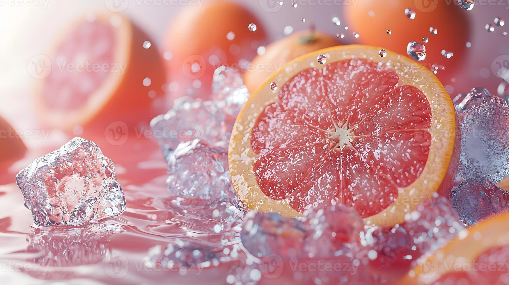 Fresh Pink Grapefruit Slices with Ice and Water photo