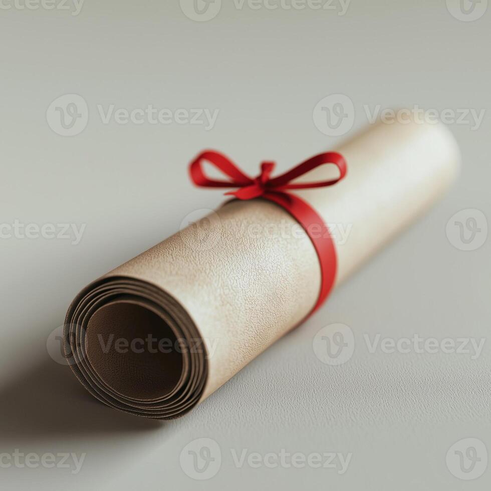 Rolled Diploma Tied with Red Ribbon photo
