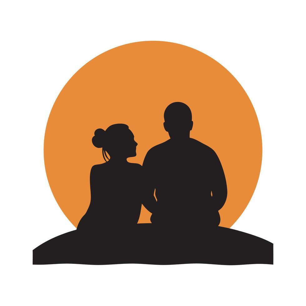 Couple Sitting At Sunset View vector