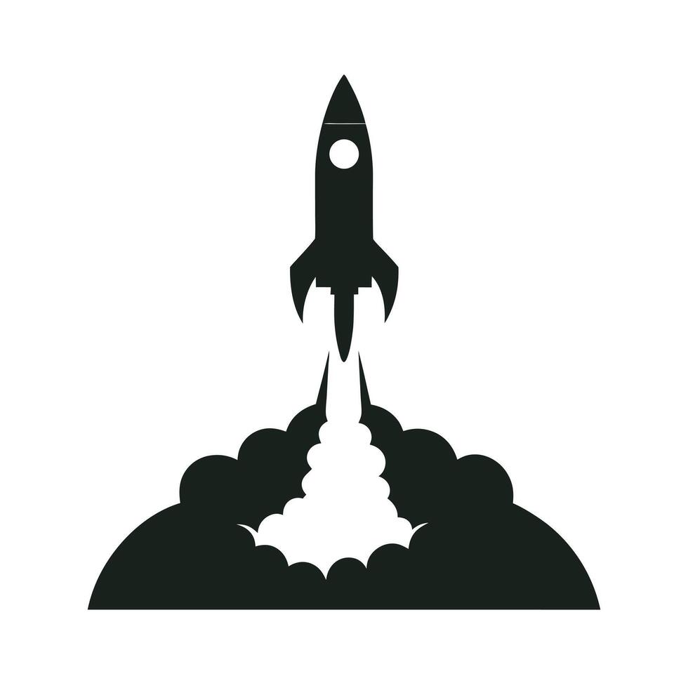 Rocket Launch Silhouette With Blazing Flames vector