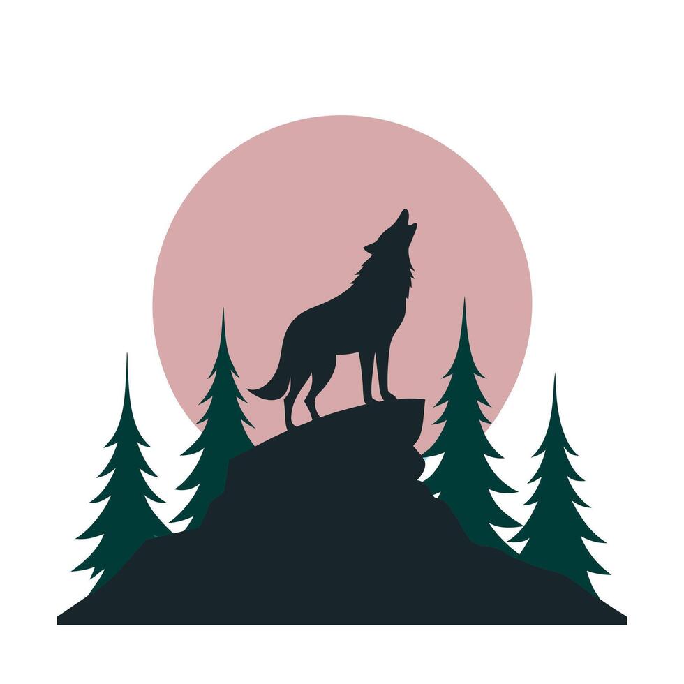 Wolf Howling Full Moon Wilderness vector