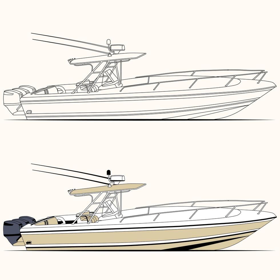 Pontoon boat black and white Illustration of a white background. vector