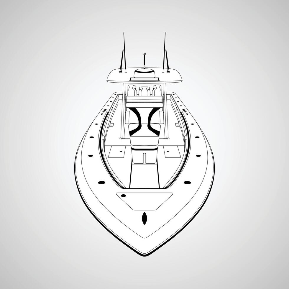 Fishing sailboat silhouette on waves - cut out Boat icon. vector