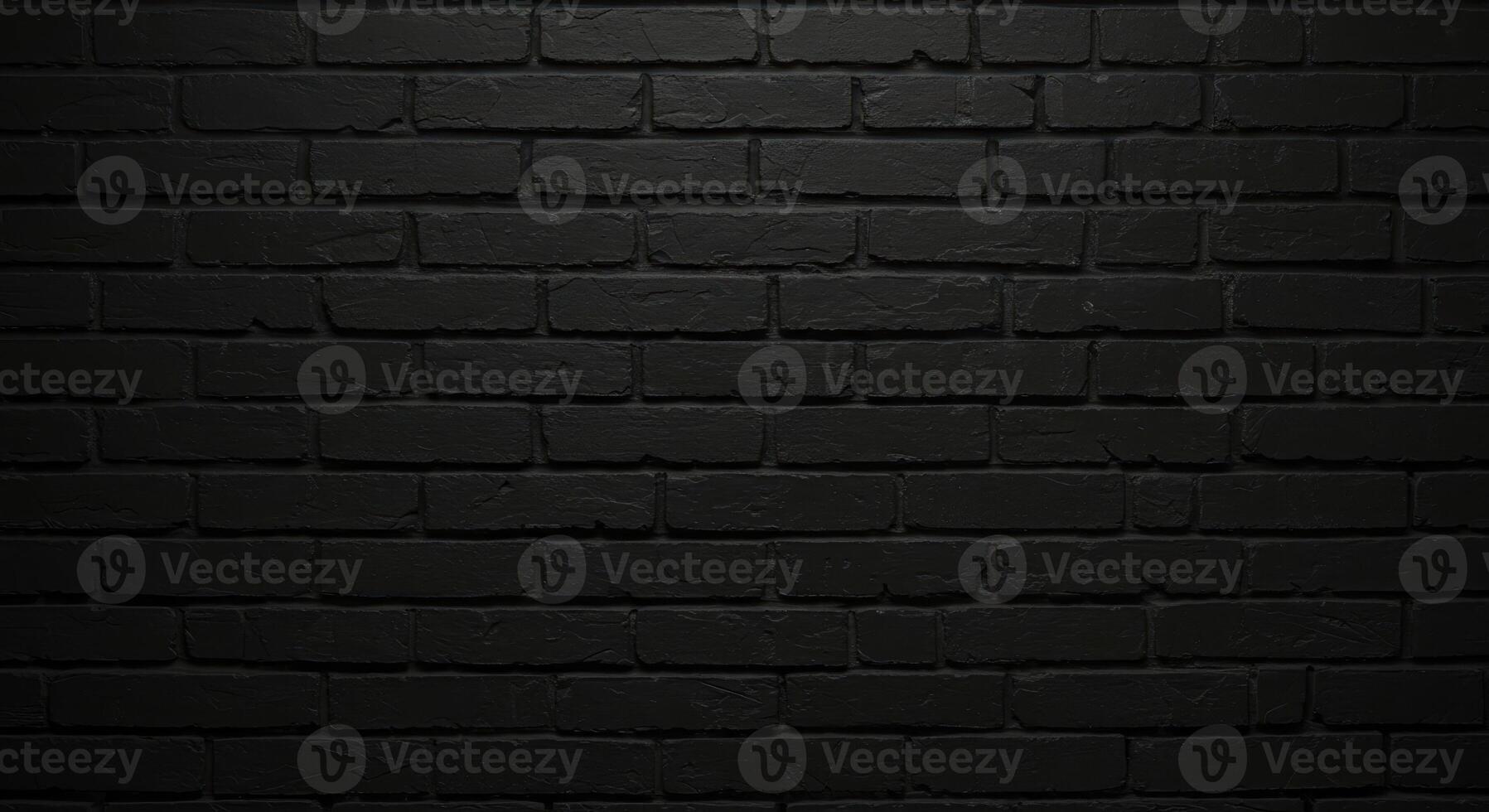 Dark brick wall texture, painted in black color. Abstract gloomy background of masonry with a rough surface for loft style interior. photo