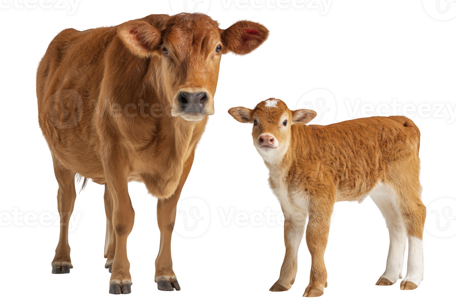 A cow and her calf standing next to each other png