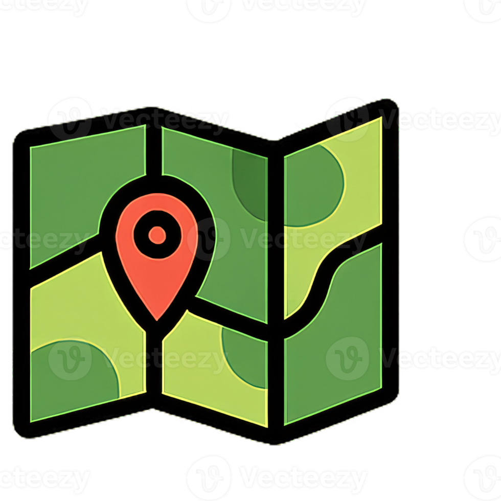Map Icon Flat Cartoon Style with Bold Outline and Bright Colors png