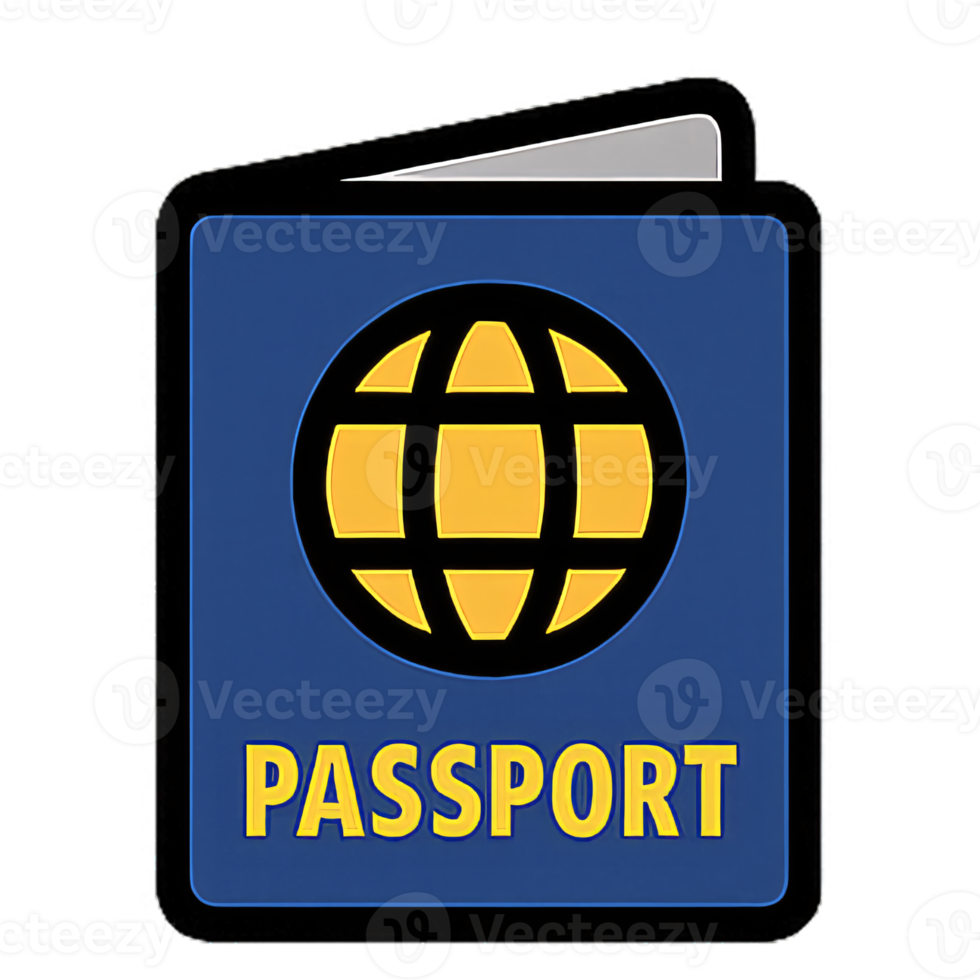 Passport Icon Flat Cartoon Style with Bold Outline and Bright Colors png
