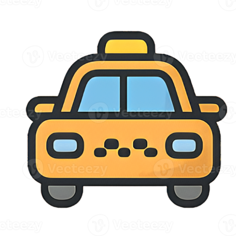 Flat Illustration of a Cartoon-Style Taxi Icon with Bold Outlines png