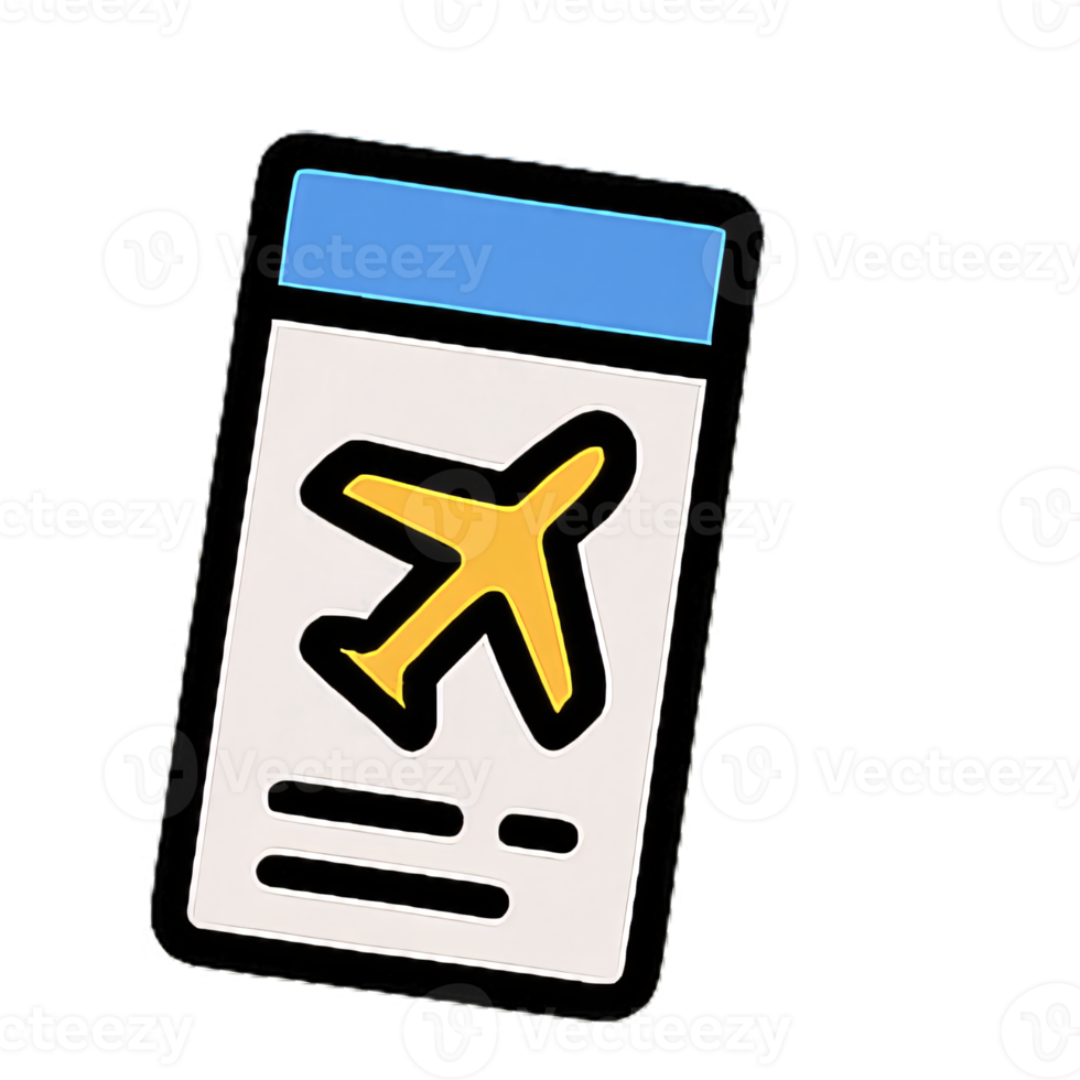 Boarding Pass Icon Flat Cartoon Style with Bold Outline and Bright Colors png