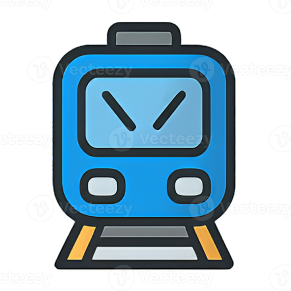 Flat Illustration of a Cartoon-Style Train Icon with Bold Outlines png