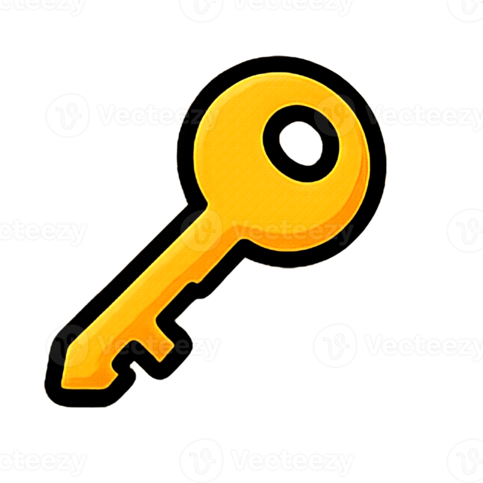 Flat Illustration of a Cartoon-Style Key Icon with Bold Outlines png
