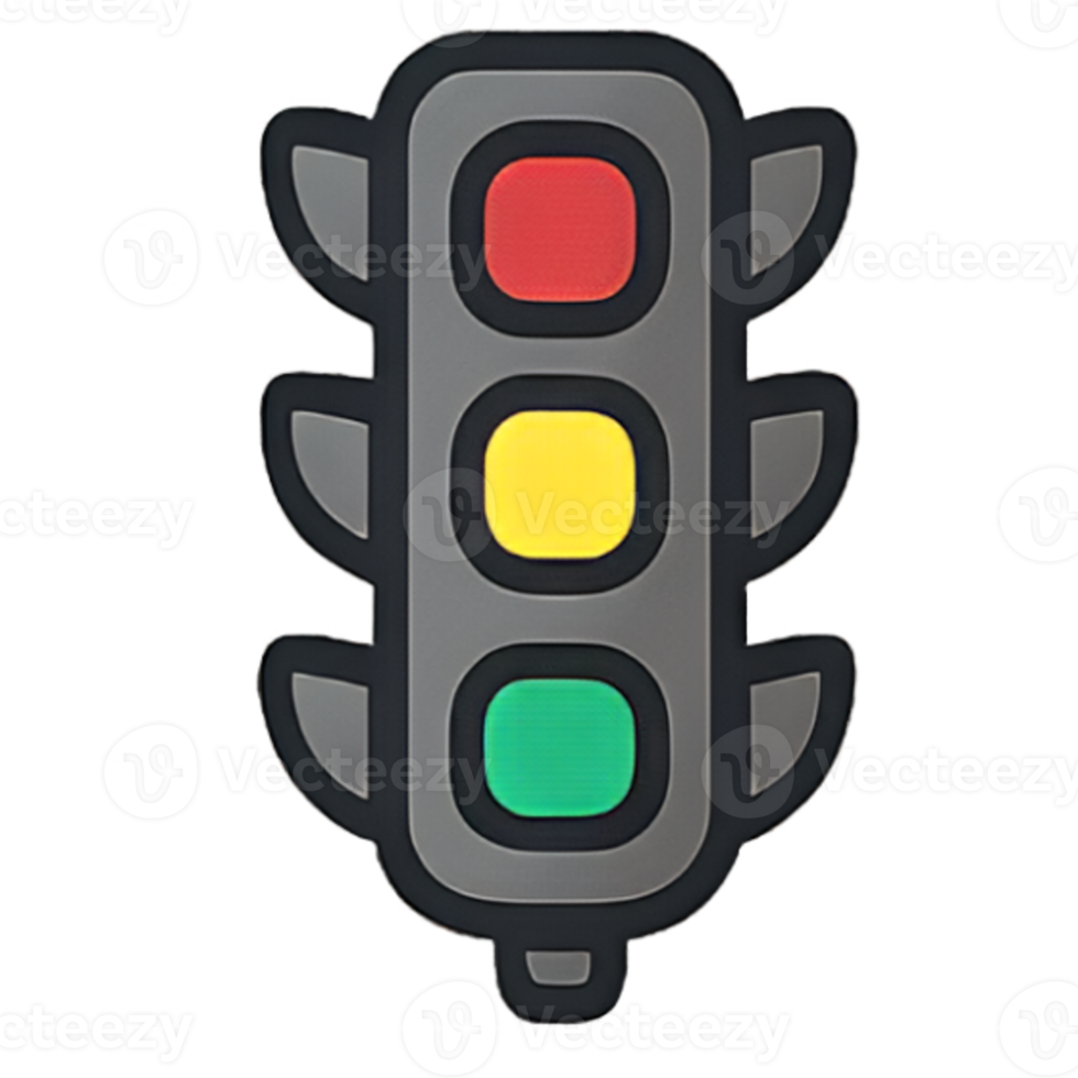Flat Illustration of a Cartoon-Style Traffic Light Icon with Bold Outlines png