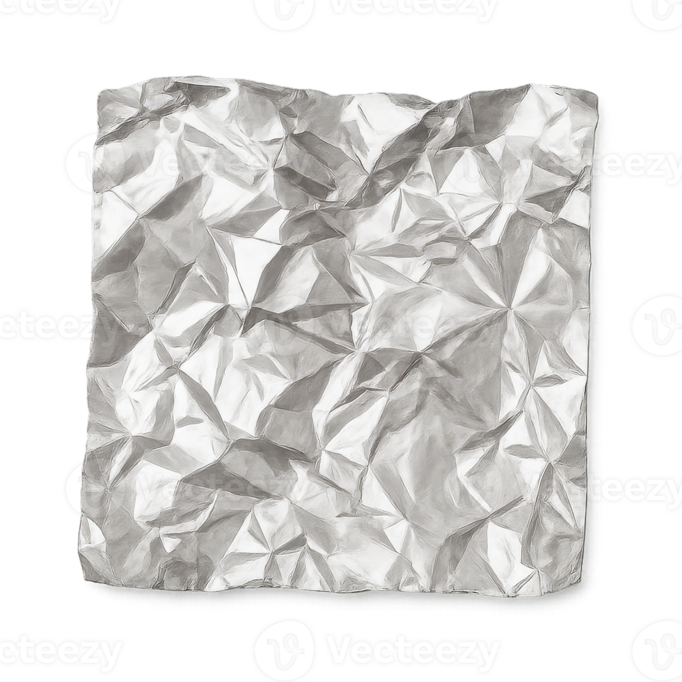 Crumpled Metallic Surface Showcasing Light Reflections and Texture Details png