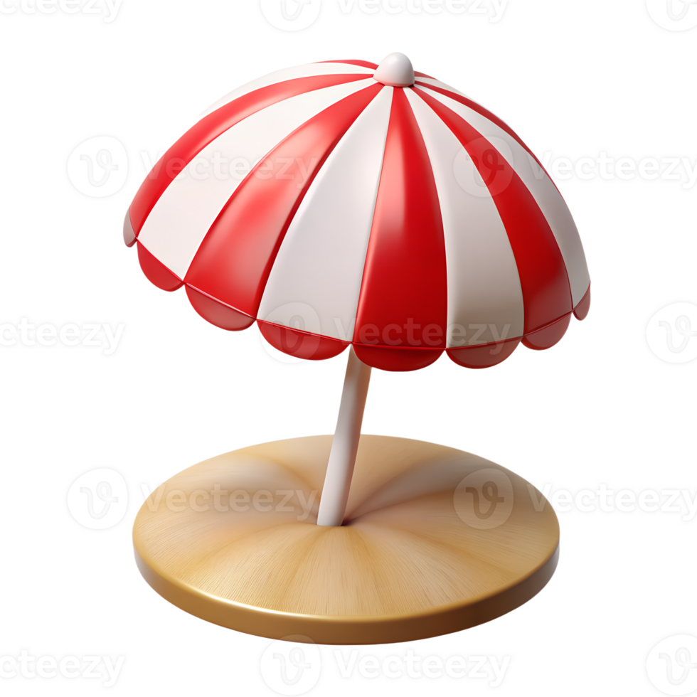 3D red and white beach umbrella icon png