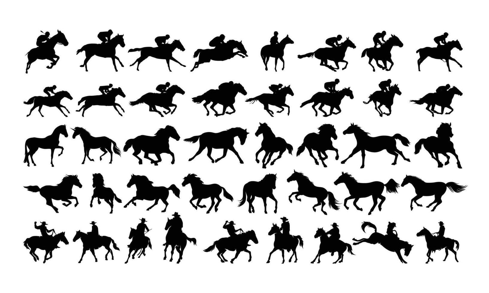 Horse Racing Silhouettes set vector