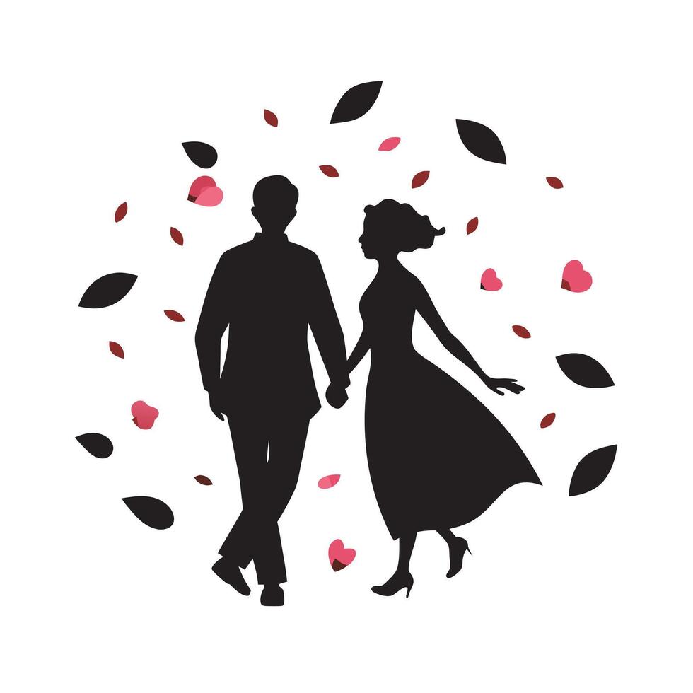 Petal Shower Walk Silhouette In Spring Garden vector