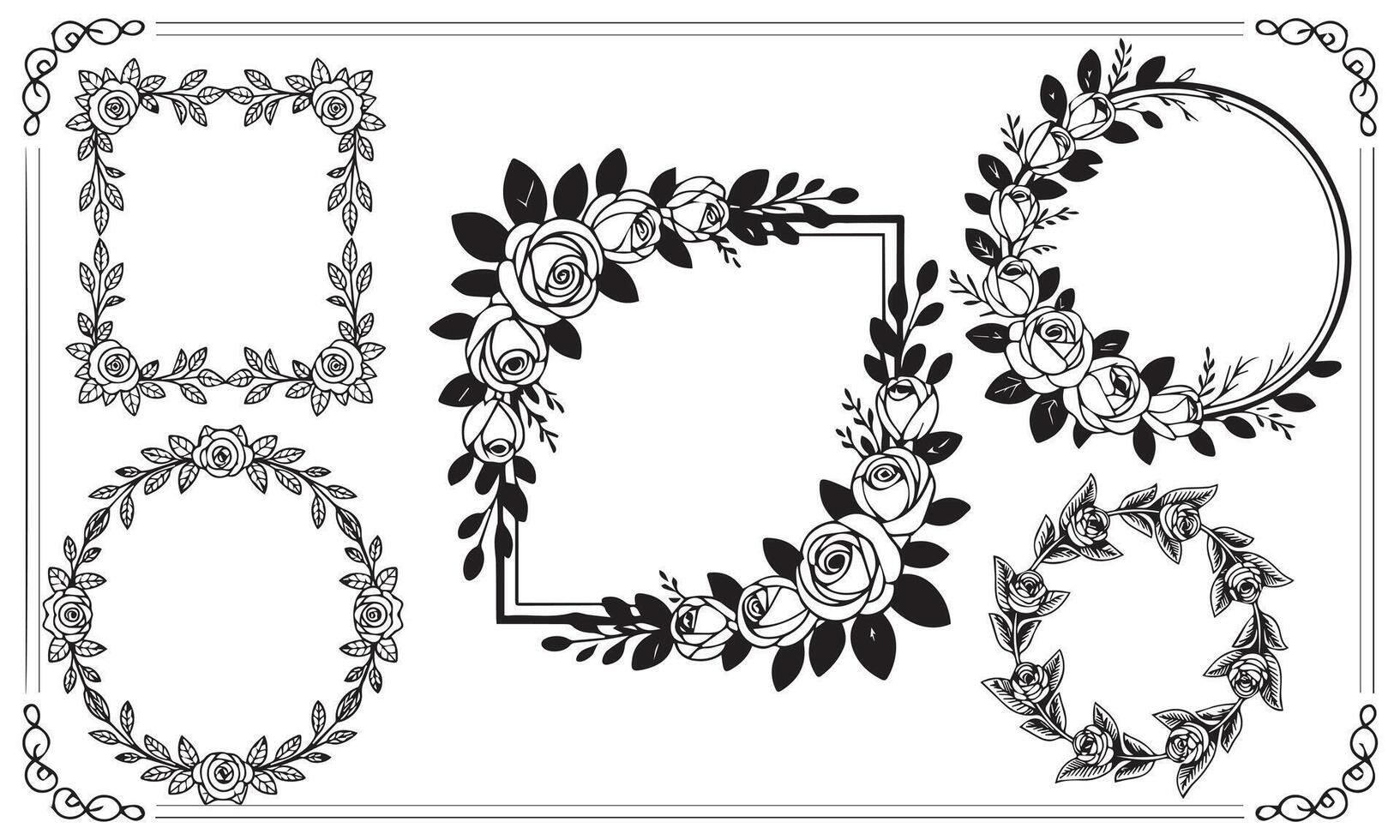 Vintage Flower Frame Set Hand Drawn Design vector