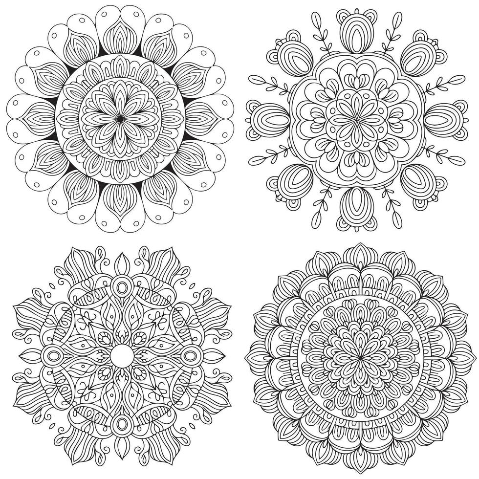 set of mandalic coloring pages for adults vector