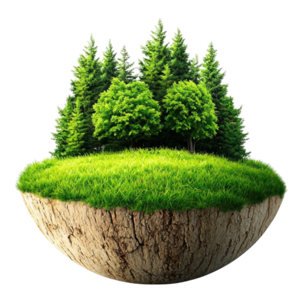 Floating Island with Green Trees and Lush Grass in Nature Scene png