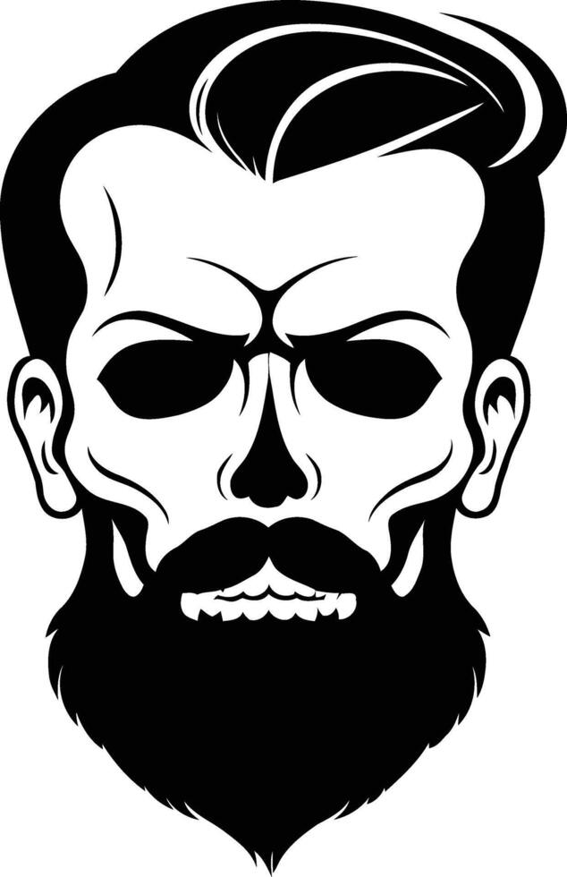 Skull and Bones Illustration with hair and beard. men hair style, saloon, barber. vector